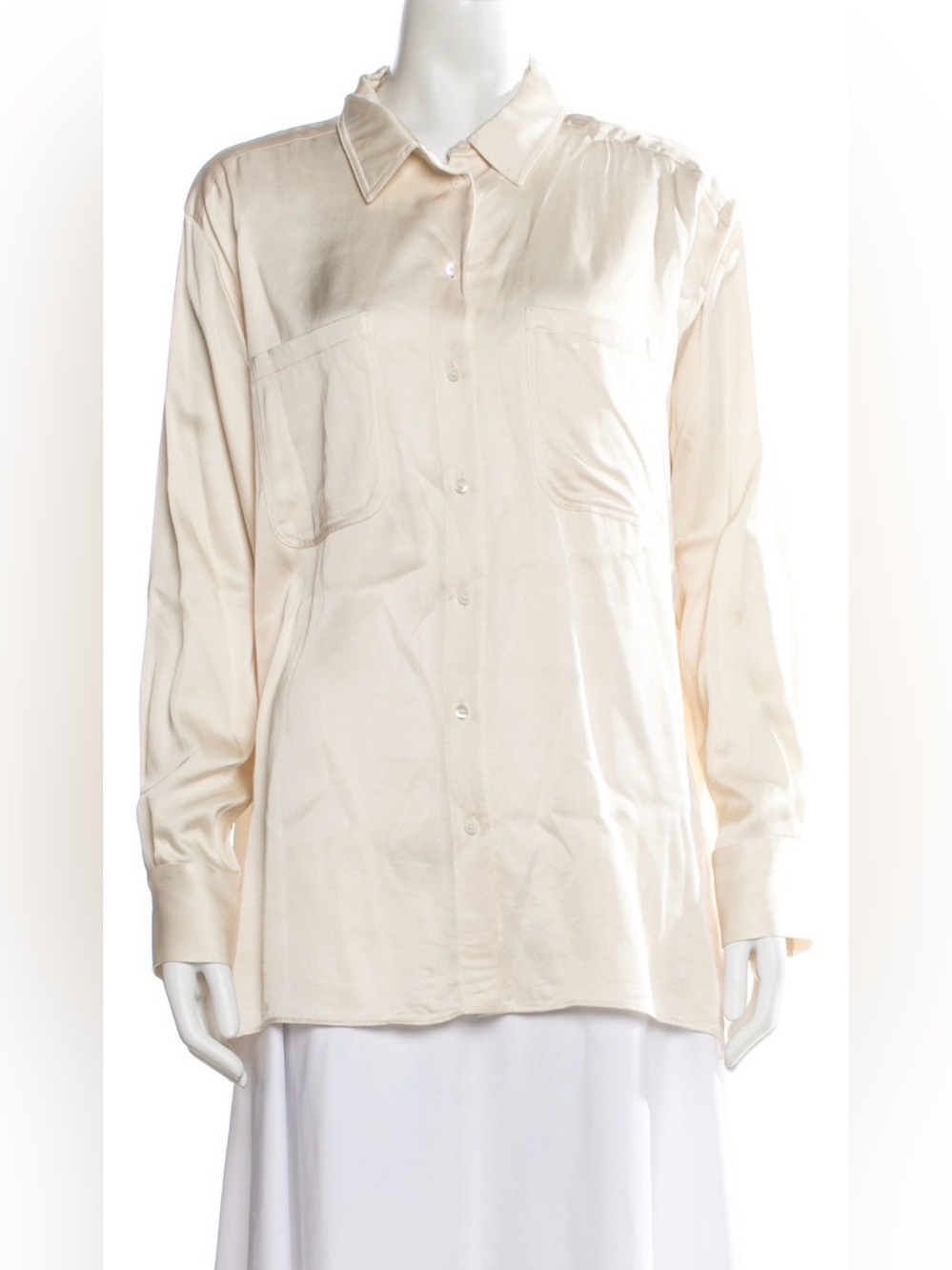 Sezane Cream Button-Front Long-Sleeve Blouse